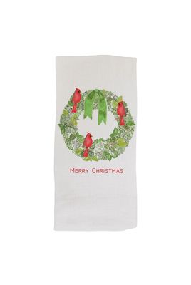 FG Green Wreath with Cardinals Guest Towel