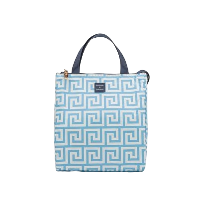 BB French Blue Greek Key Lunch Tote