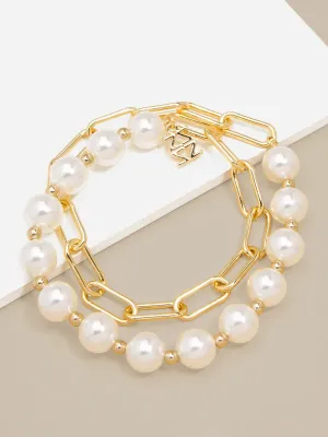 ZE Pearl &amp; Link Gold Bracelet