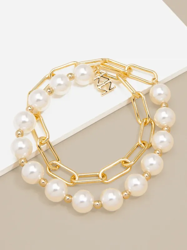 ZE Pearl &amp; Link Gold Bracelet