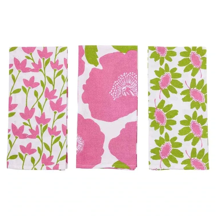 RF Pink Poppies Kitchen Towel S/3