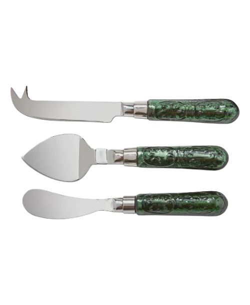 TA Green Glass Handle Cheese Set