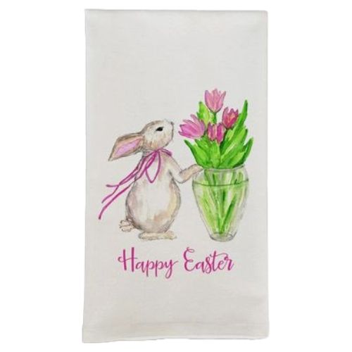 FG Easter Bunny with Tulips Dishtowel