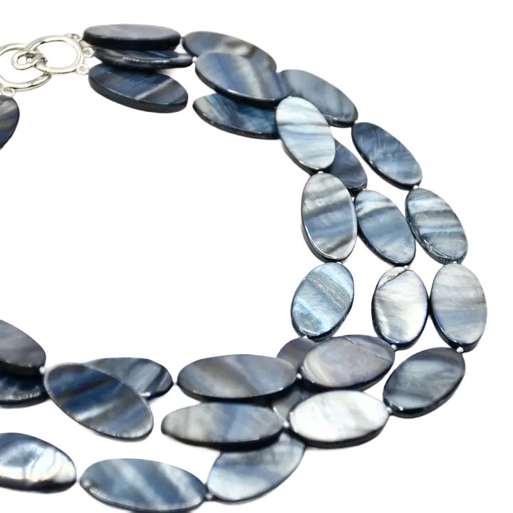 SL Black 3 Strand Oval MOP Necklace