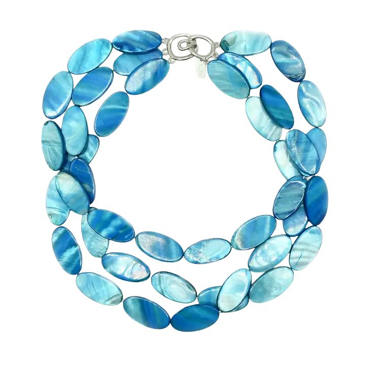 SL Turquoise 3 Strand Oval Mother of Pearl Beaded Necklace
