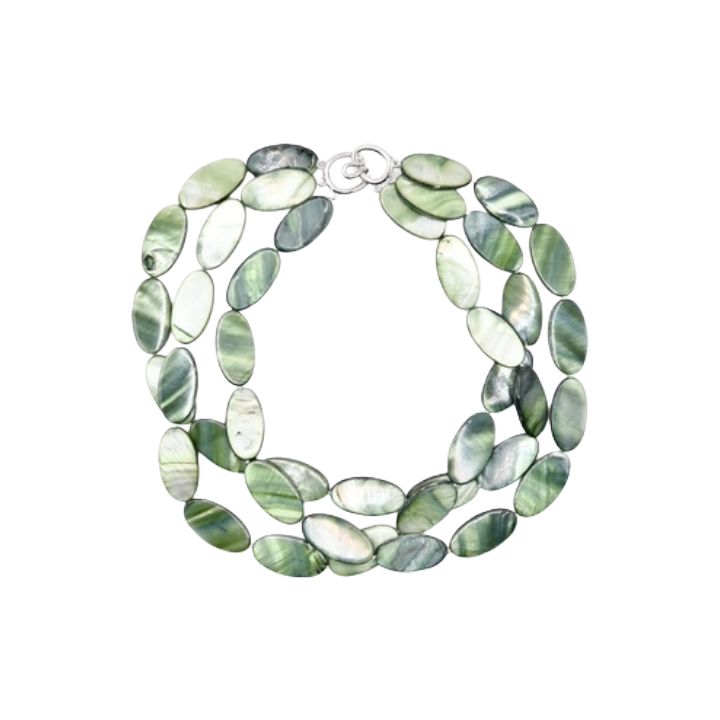 SL Moss 3 Strand MOP Oval Necklace