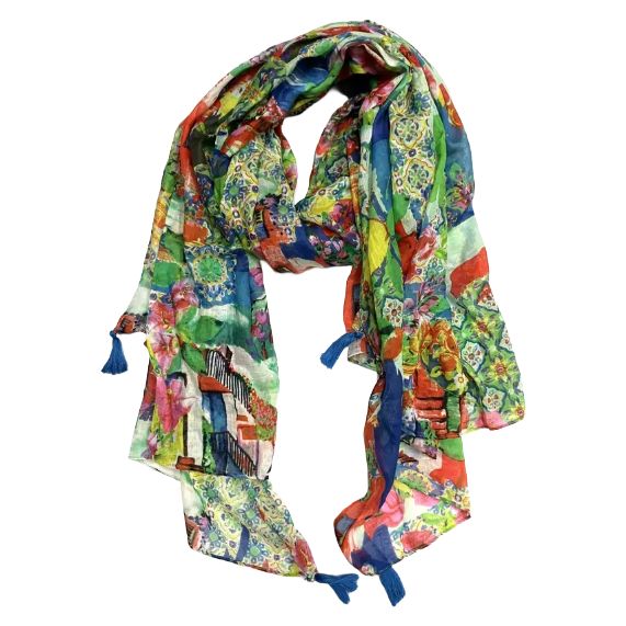 DOL Green/Orange Cotton Print Scarf