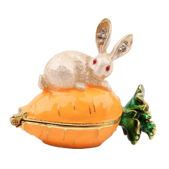 KC Rabbit Figurine Enamel Trinket Box