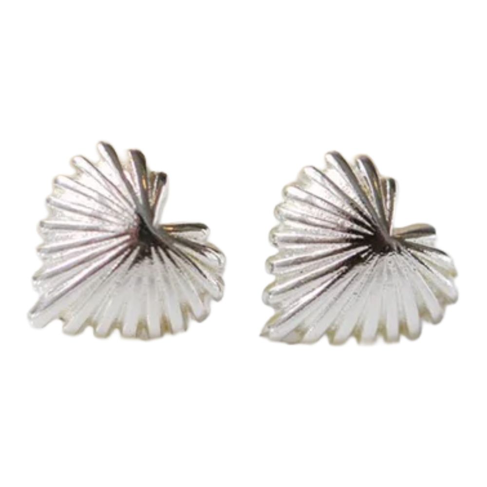 GJ Seashell Heart Silver Stud Earrings