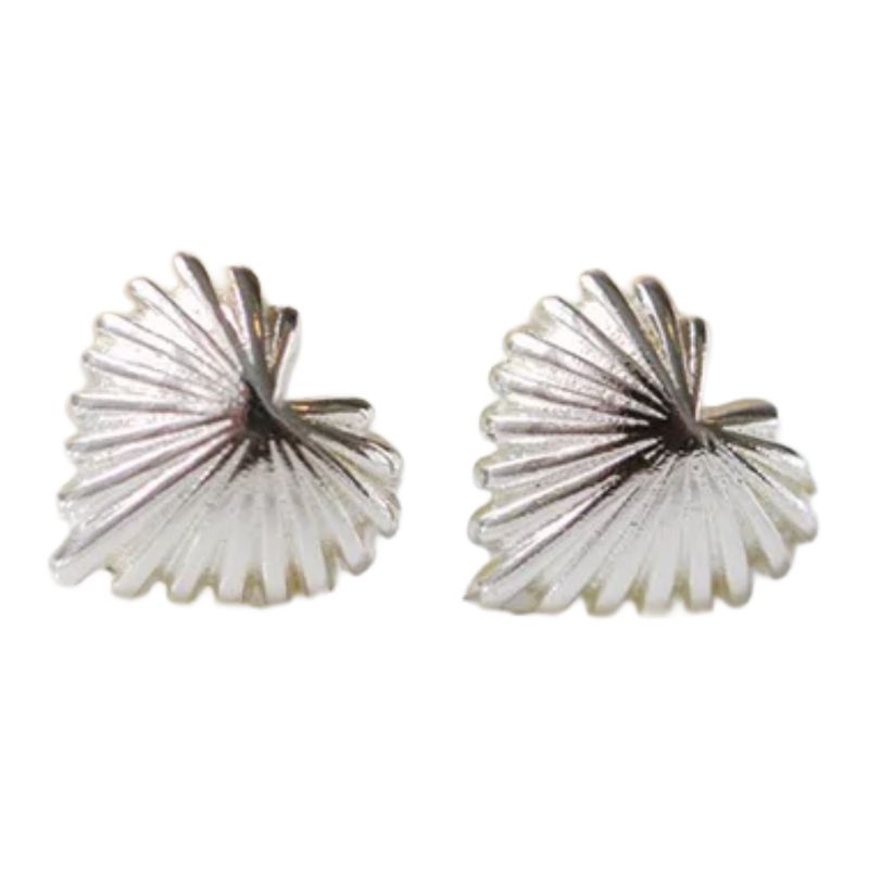 GJ Seashell Heart Silver Stud Earrings