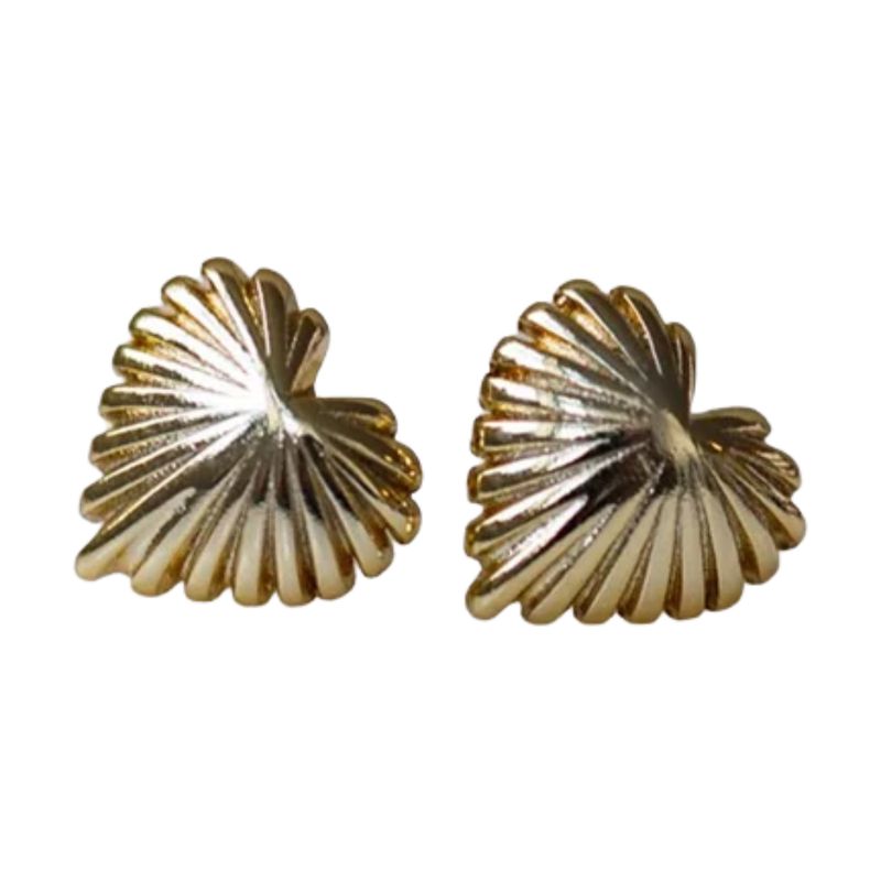 GJ Seashell Heart Gold Stud Earrings