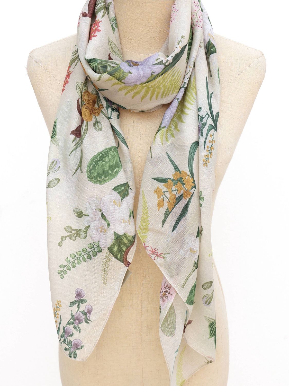 JC Vintage Botanical Print Scarf – Lightweight Floral Shawl