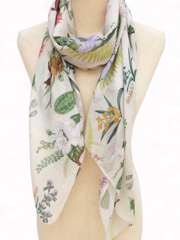JC Vintage Botanical Print Scarf – Lightweight Floral Shawl