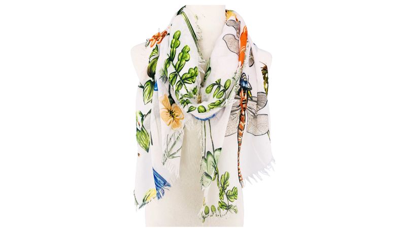 JC White-Multi Dragonfly &amp; Floral Scarf/Shawl