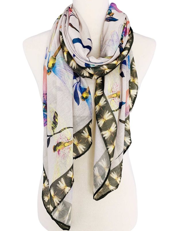 JC Taupe-Multi Dragonfly Scarf