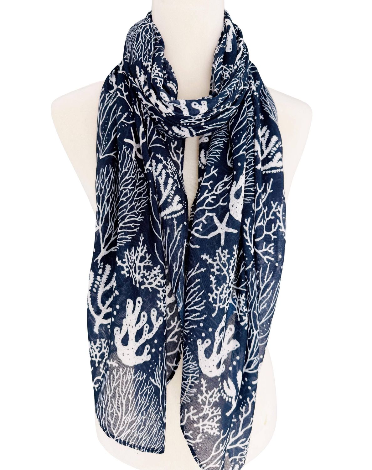 JC Navy-White Starfish &amp; Coral Scarf