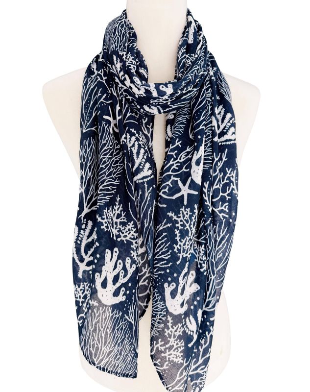 JC Navy-White Starfish &amp; Coral Scarf