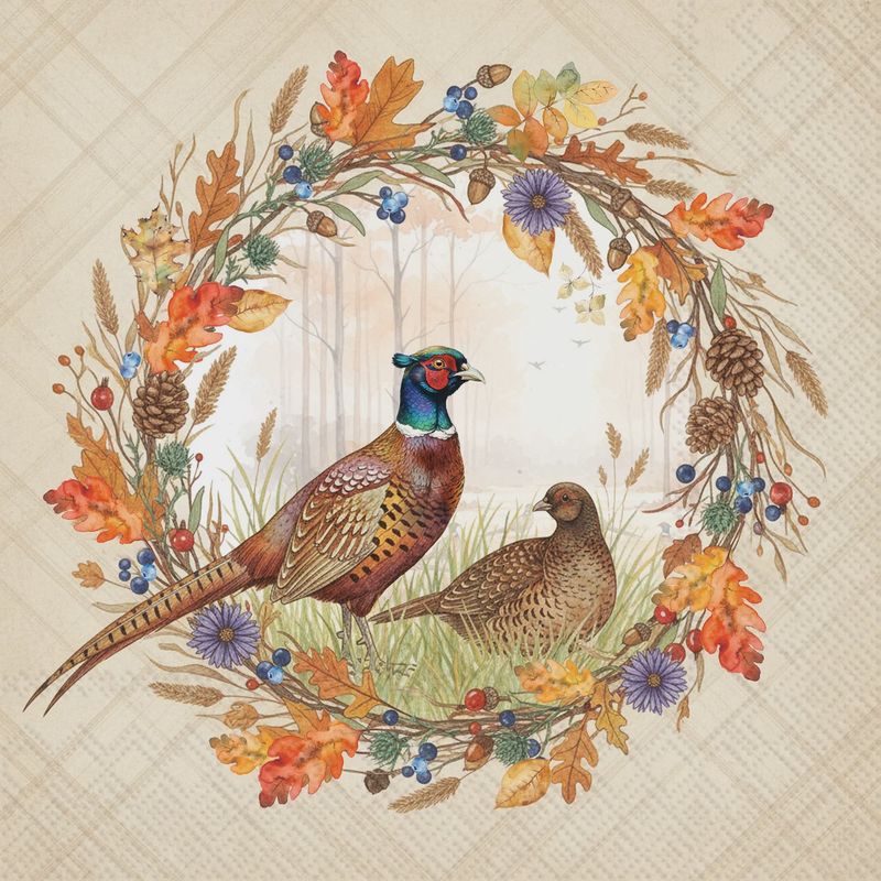 BI Pheasant Wreath Cocktail Napkin