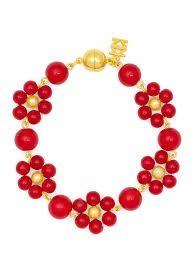 ZE Red Glassbead Flower Bracelet