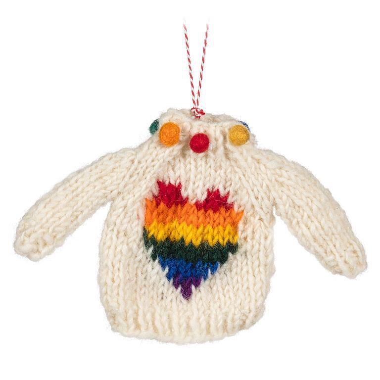 AB Rainbow Heart Sweater Ornament