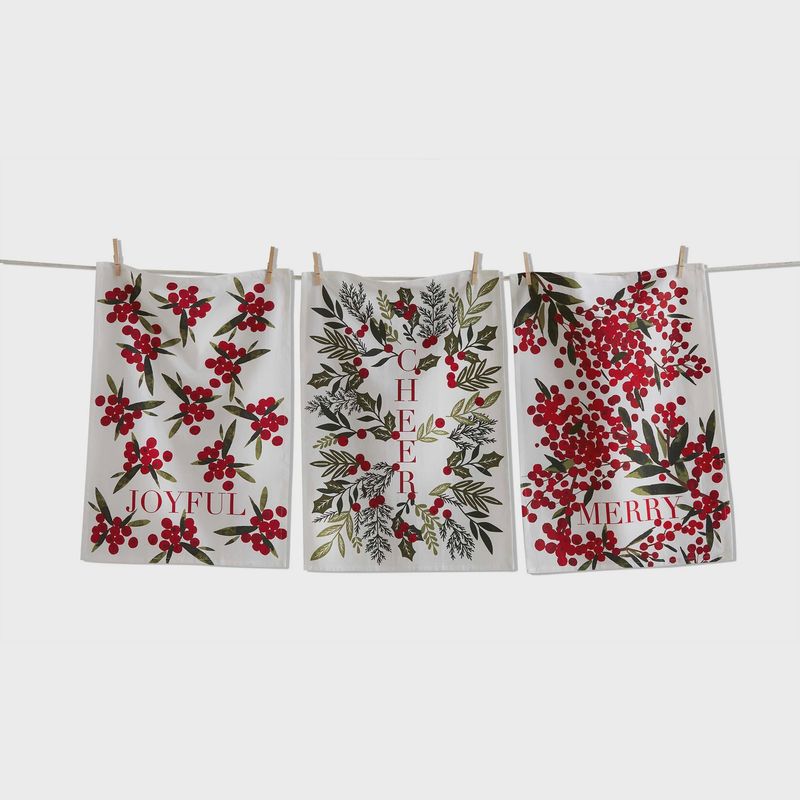 TA Merry Cheer Joyful Sprig Tea Towel