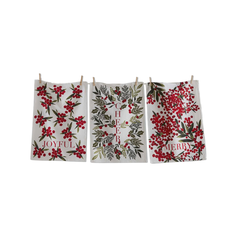 TA Merry Cheer Joyful Sprig Tea Towel