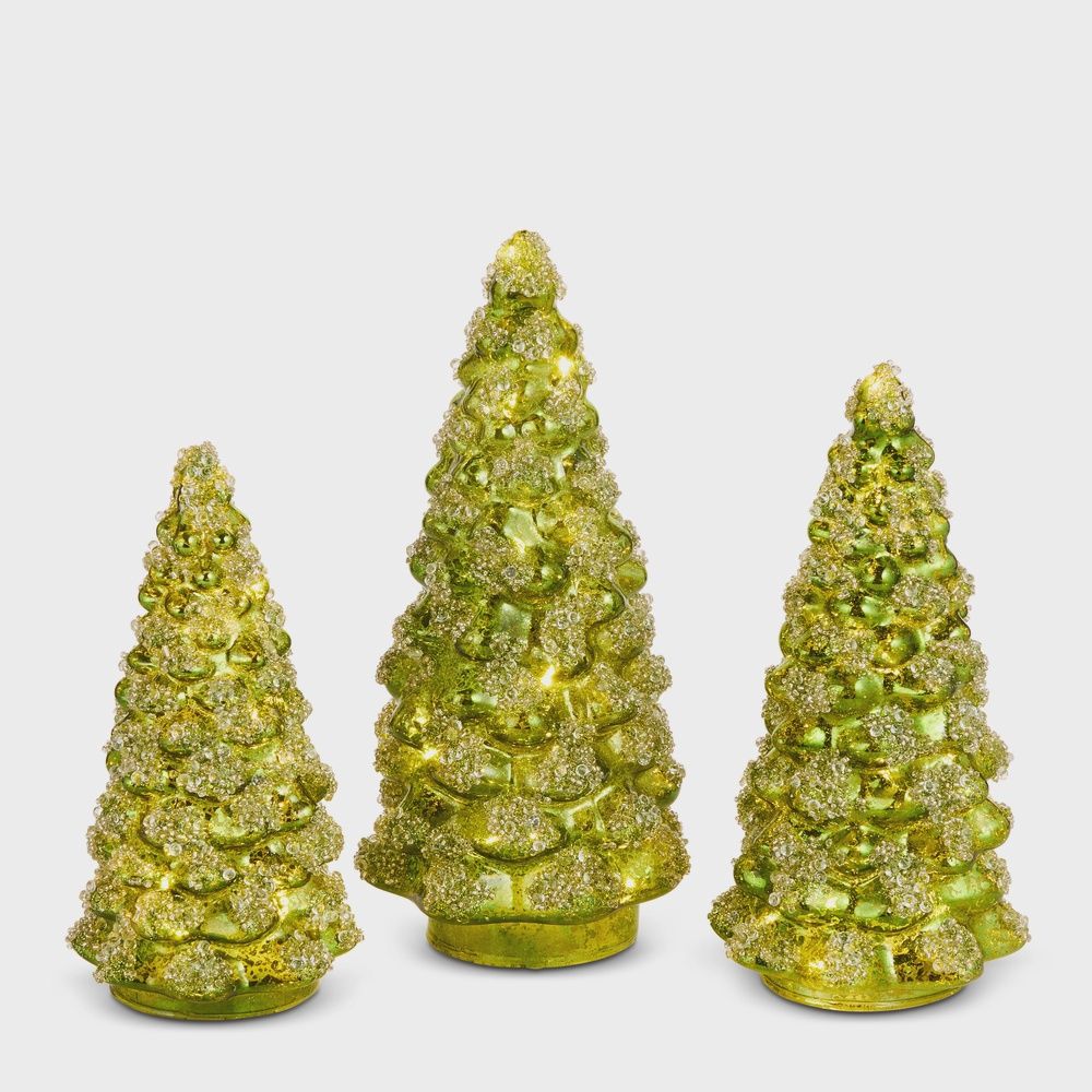 RAZ Lighted Green Glitter Tree S/3