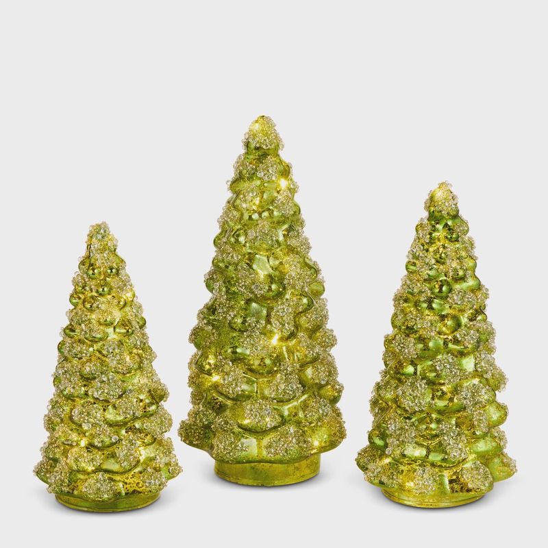 RAZ Lighted Green Glitter Tree S/3