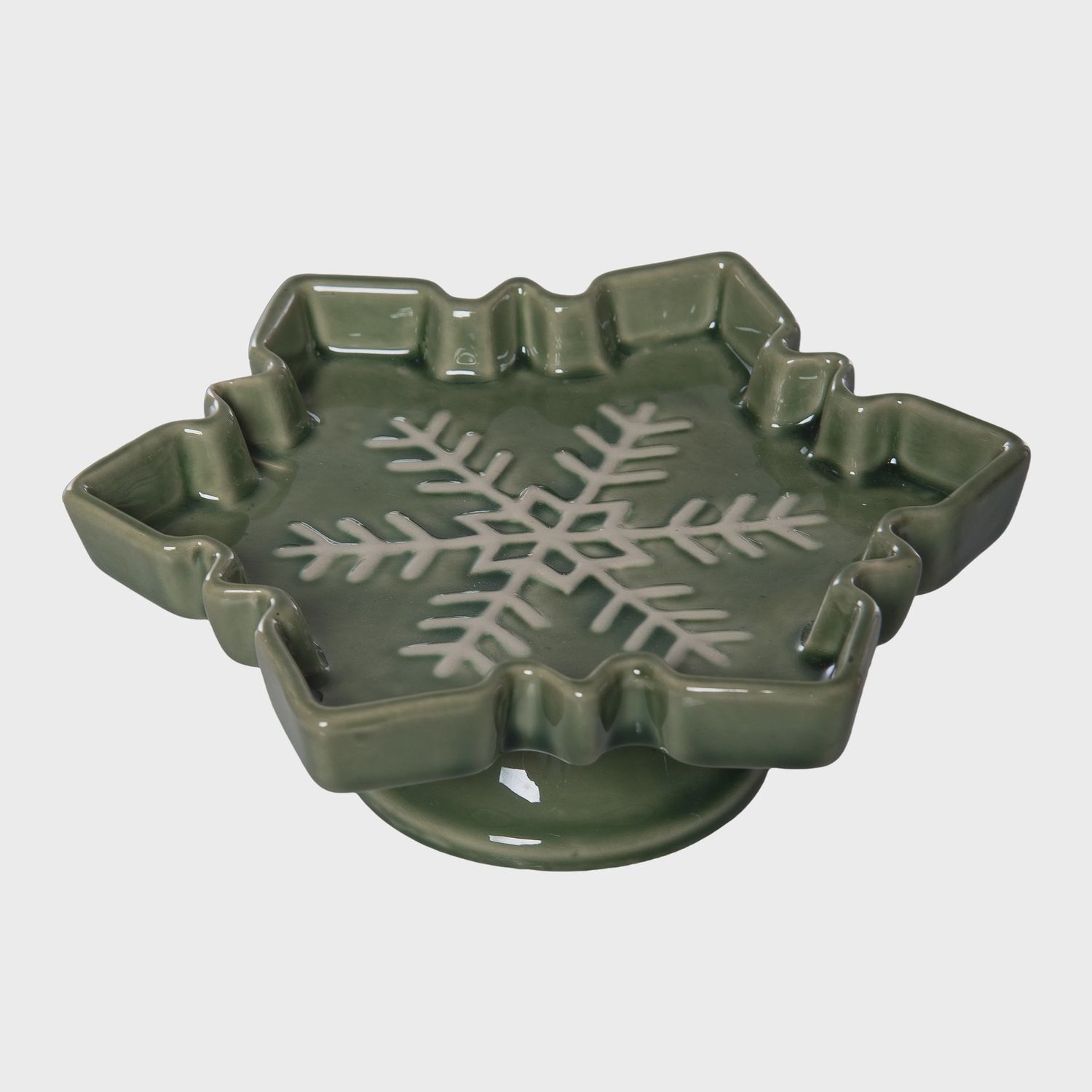 TRA Green Snowflake Pedestal Platter