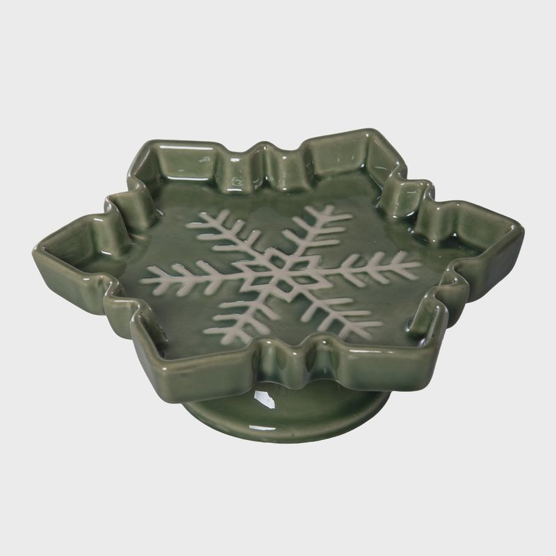 TRA Green Snowflake Pedestal Platter