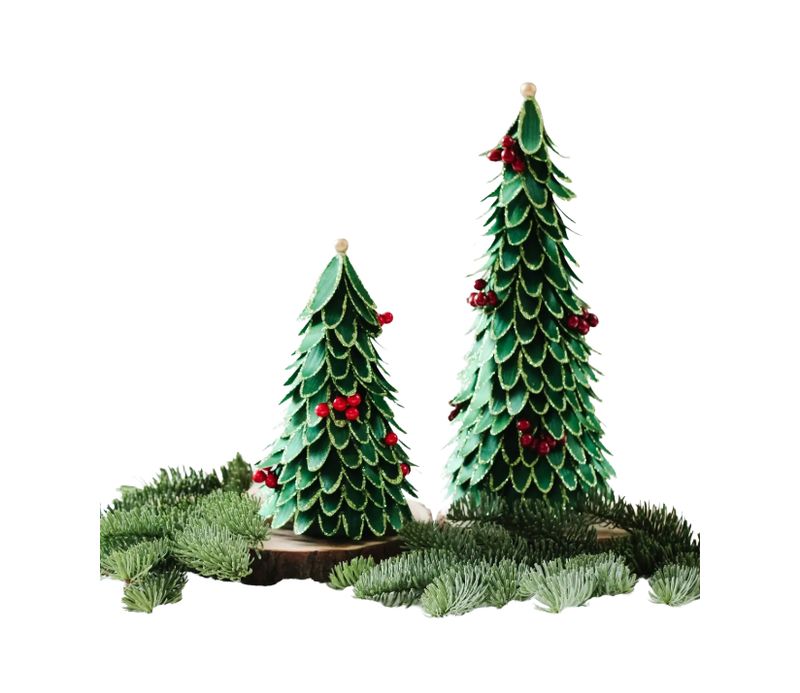 DG Glittered Wood Petal Tree W/Red Berries 10"