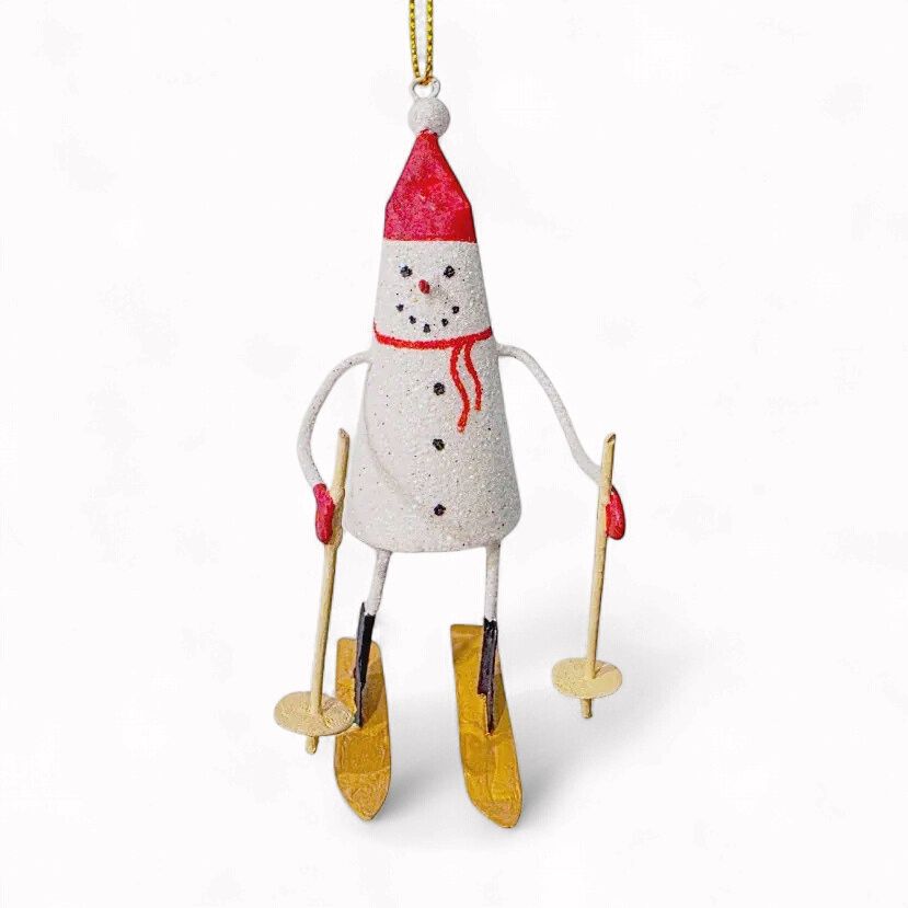 DG Tin Skiing Snowman Ornament