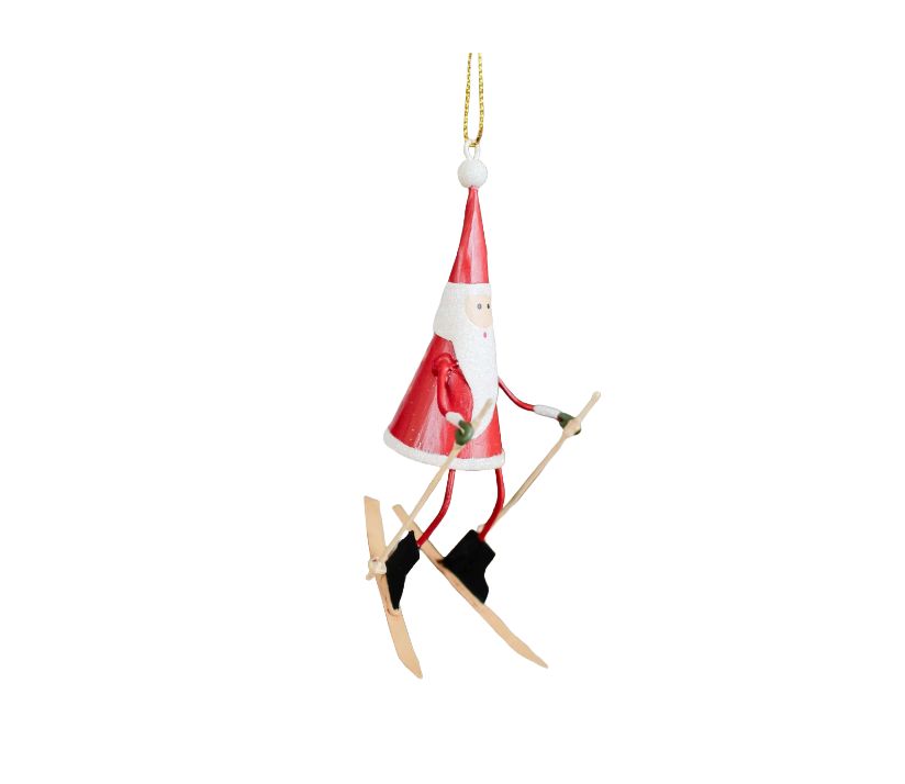 DG Tin Skiing Santa Ornament