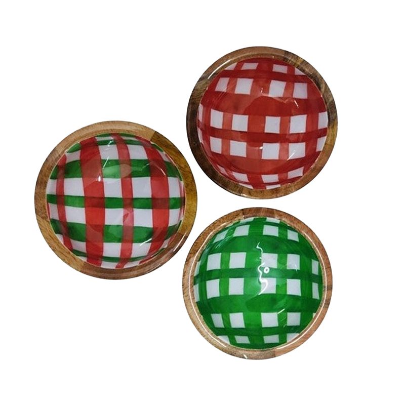ON Plaid Bowl with Mango Wood