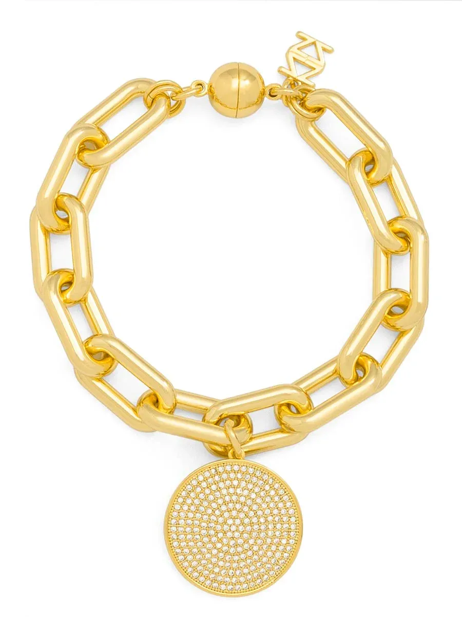 ZE Pavé Disc Charm Link Gold Bracelet