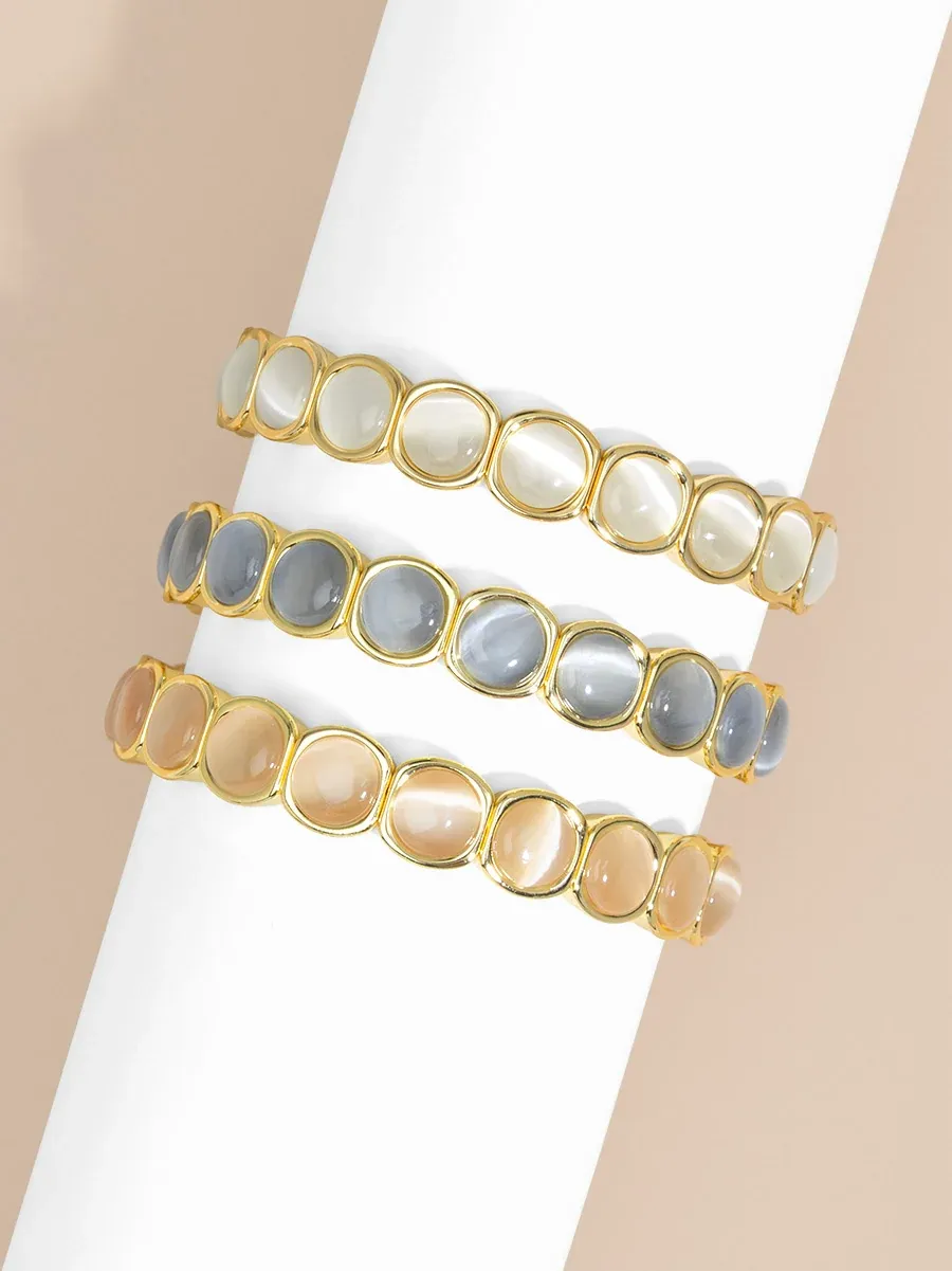 ZE White Cat Eye Stretch Bracelet