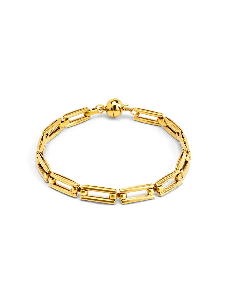 ZE Rectangle Chain Magnetic Gold Bracelet