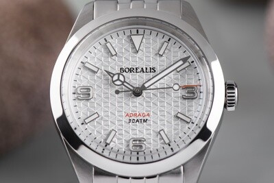 Borealis Adraga Stainless Steel Miyota 90S5 white flag pattern dial Mercedes Hands No Date BGW9 lume