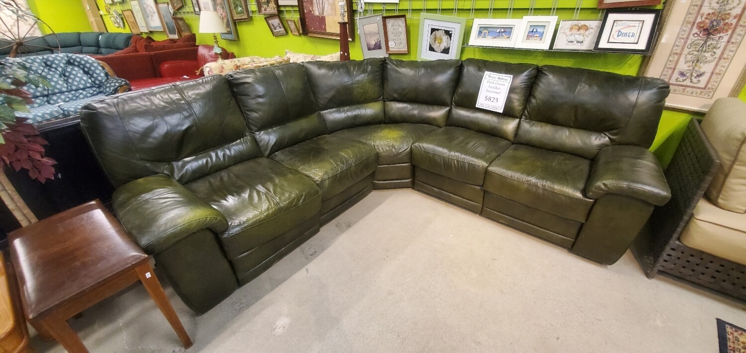 Dark Green Leather Sectional