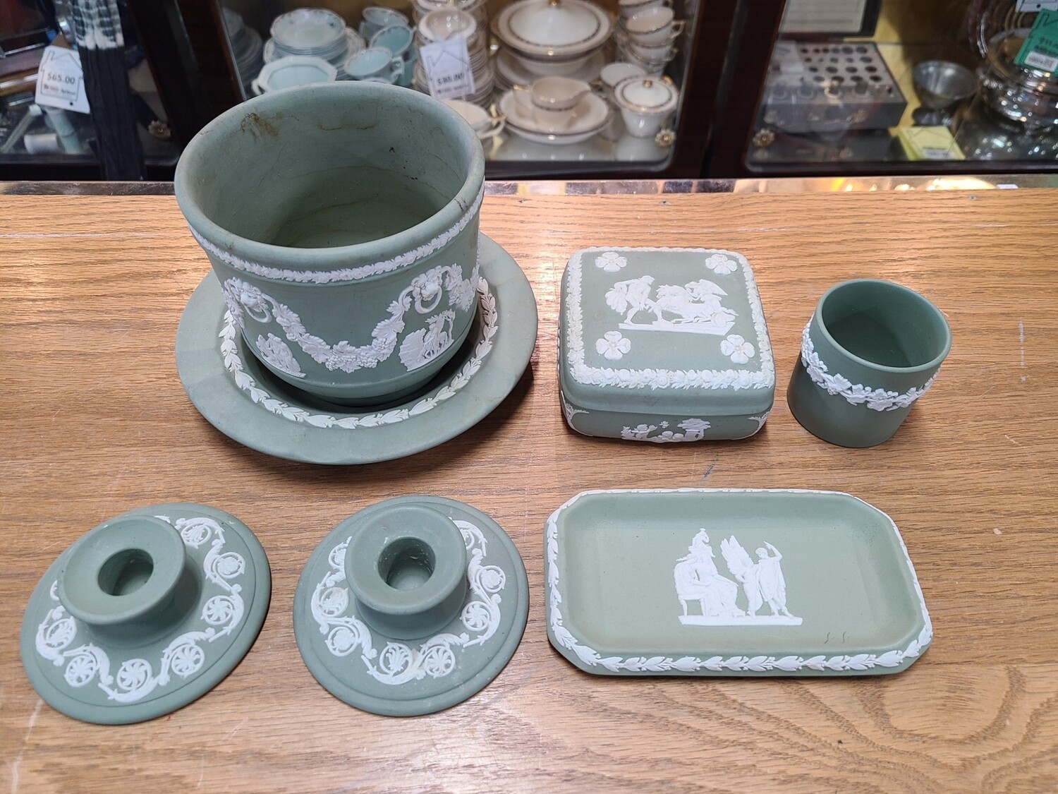 Green and White Wedgwood Jasperware Set