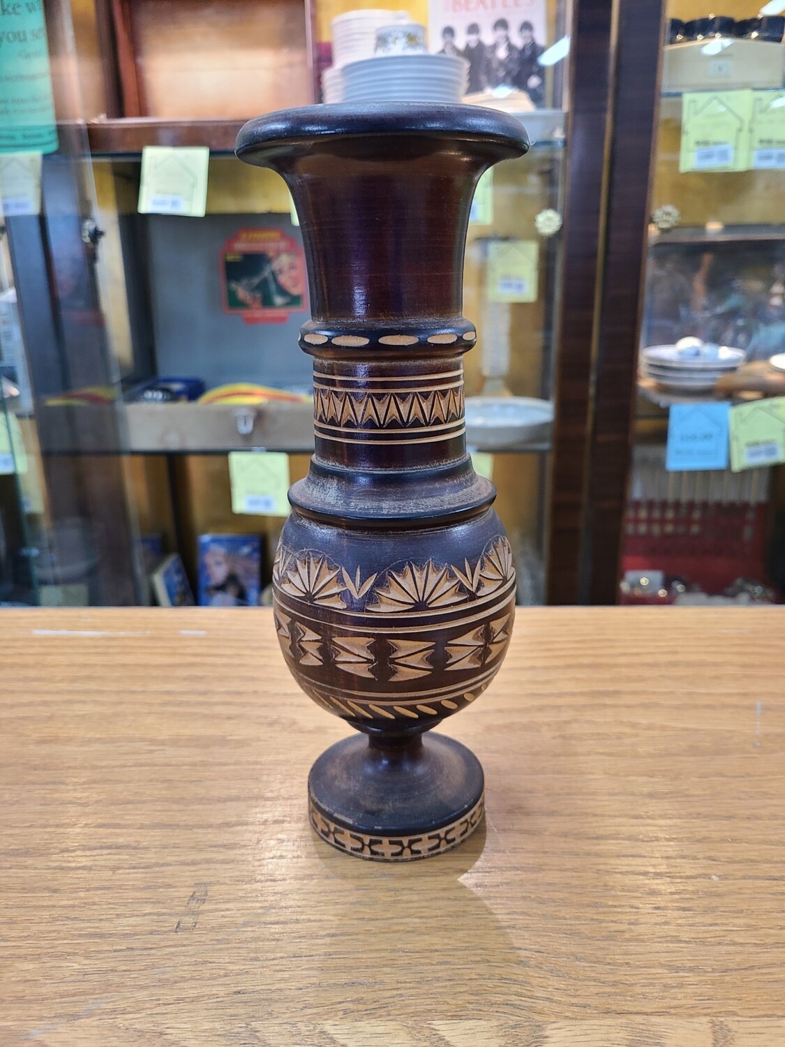 Hand Carved Wooden Vase