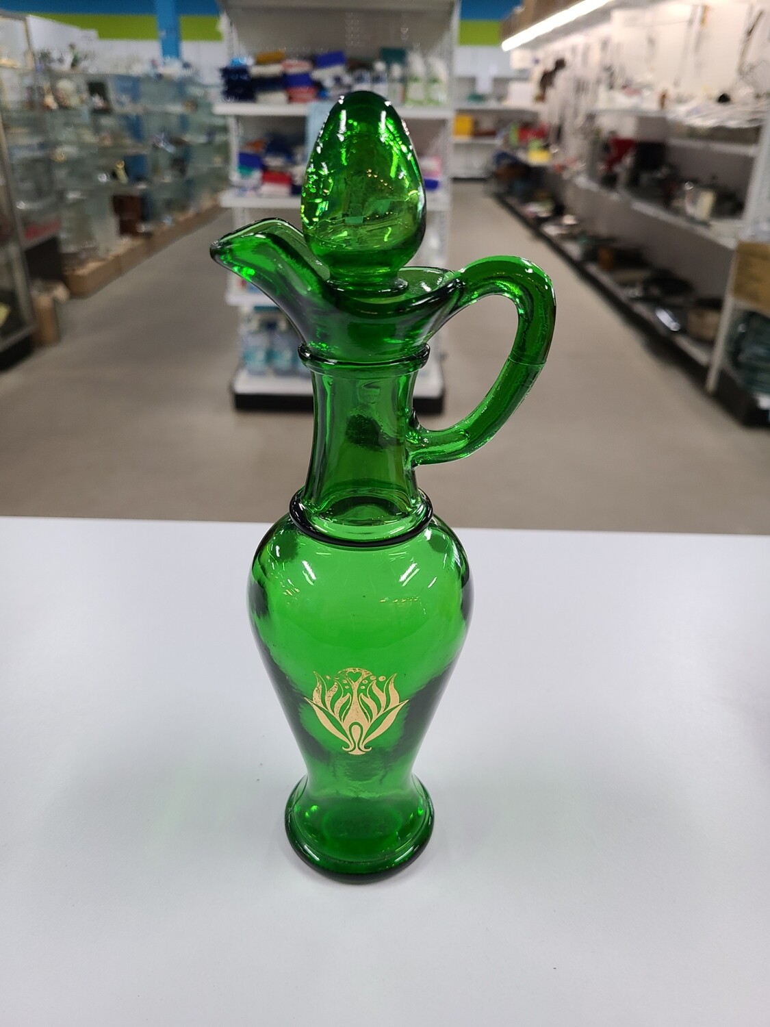 Green Avon Glass Oil Vase