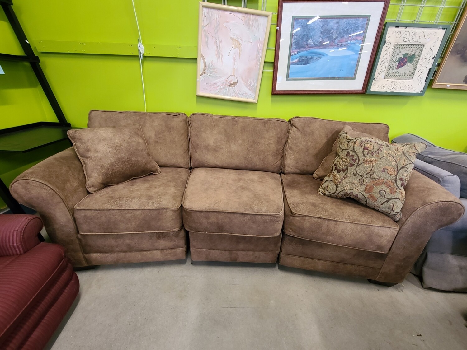 Coil Core Brown Curved Sectional w/ Ottoman
