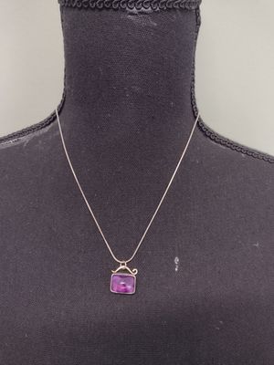 Purple Stone 935 Silver Necklace With 14k Gold Arch