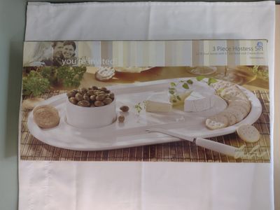 3 Piece Set Stoneware Set - Server, Dip bowl, Cheese Knife