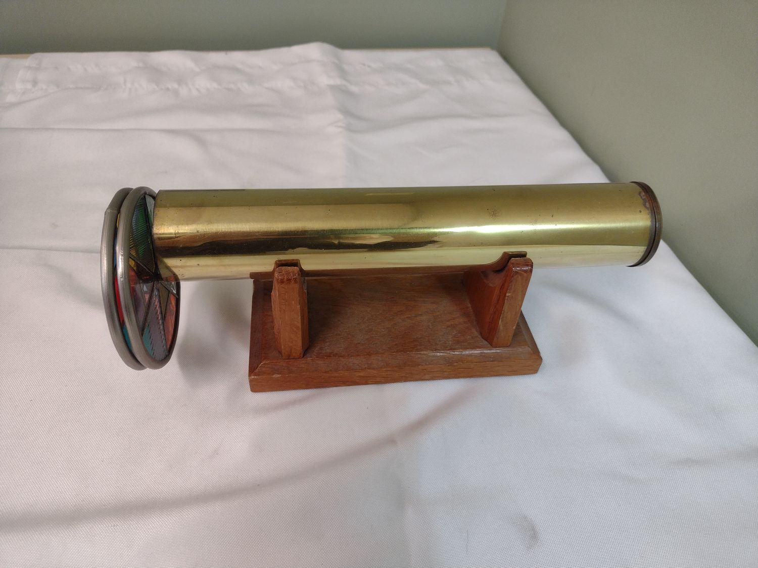 Vintage Brass Kaleidoscope On Wooden Stand