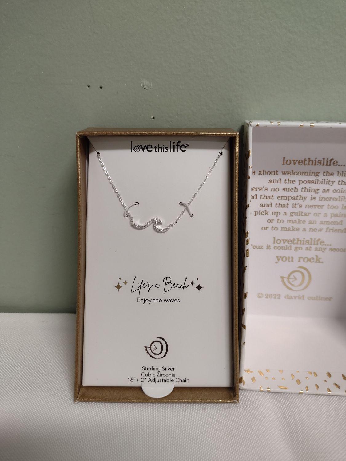 Love This Life Sterling Silver Cubic Zirconia Wave Necklace