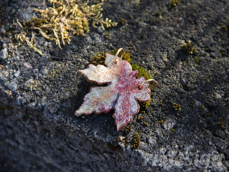 Red and Gold Polymer Clay Leaf Necklace