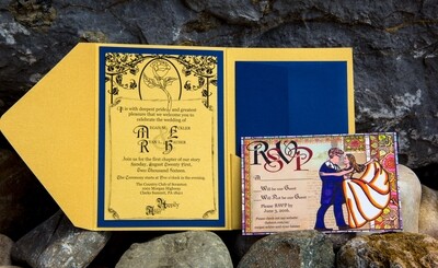 Beauty and the Beast Theme Disney Enchanted Rose Wedding Invitations