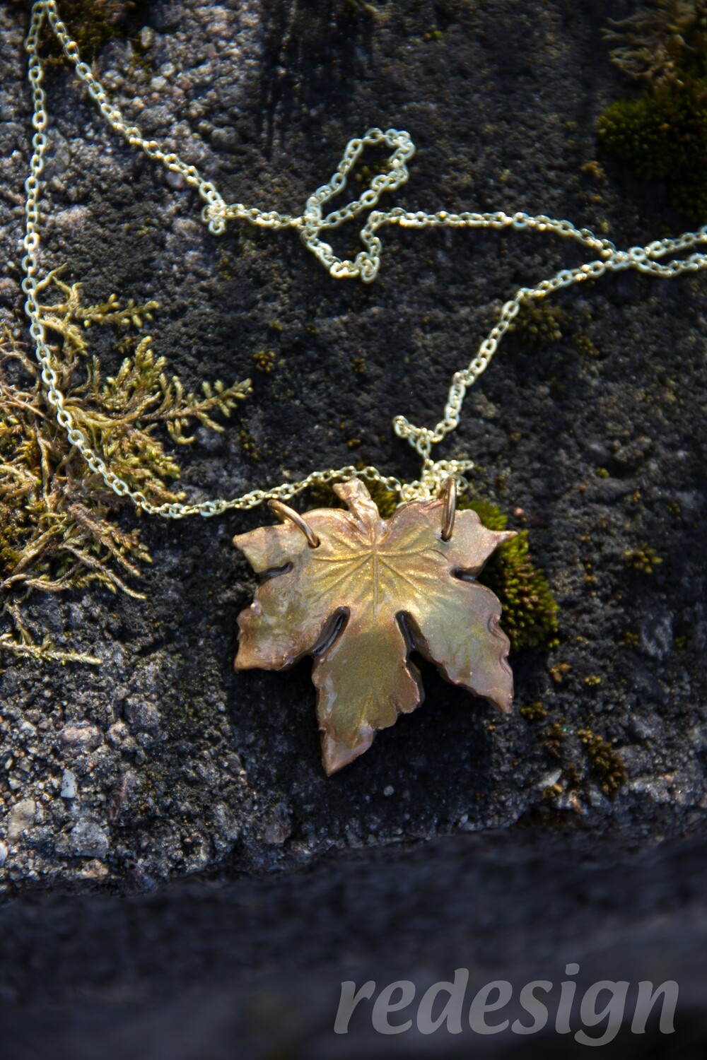 Gold Polymer Clay Maple Leaf Necklace
